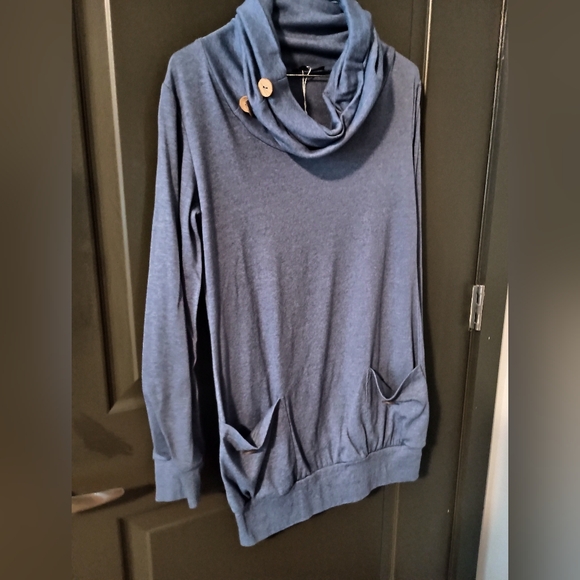Cozy Blue Cowl Neck Sweater - Picture 1 of 5